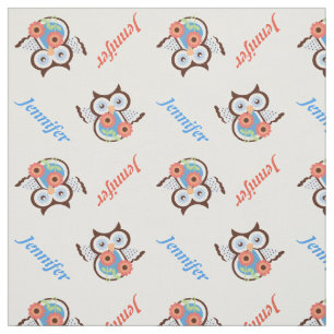 Tela búho de primavera, flores y nombre personalizado