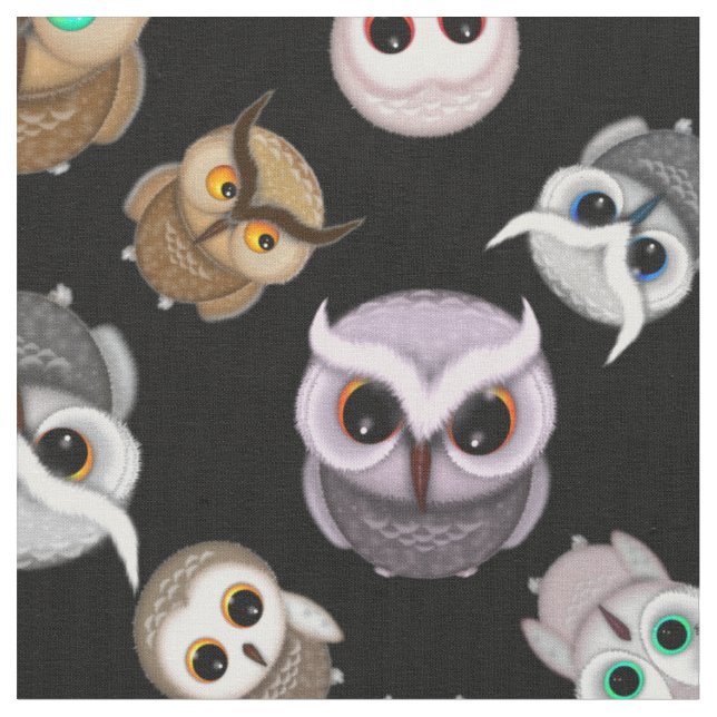 Tela Búhos adorables sobre fondo negro (De cerca)