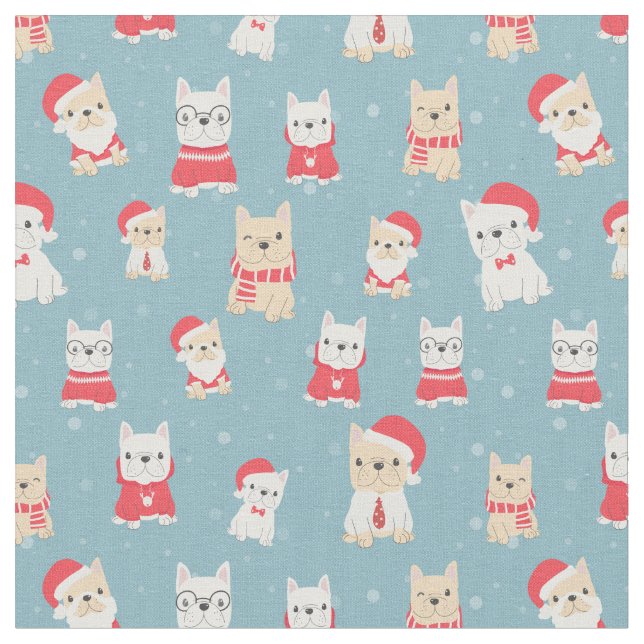 Tela Bulldog Francés Patrón de Navidad Frenchie (De cerca)