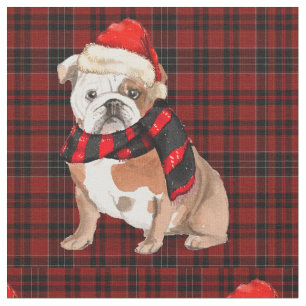 Tela Bulldog inglés y Navidades de Red Plaid