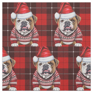 Tela Bulldog lindo y Navidades rojos de vacaciones