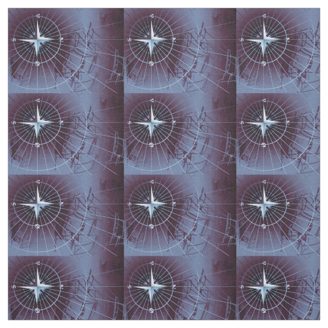 Tela Buques de vela de brújula náutica de medianoche (Retal)