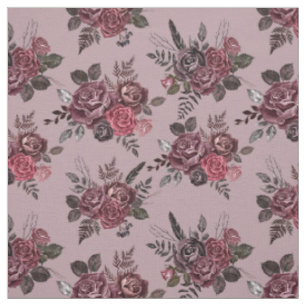 Tela Burgundy Floral Bouquet en rosa grisáceo medio