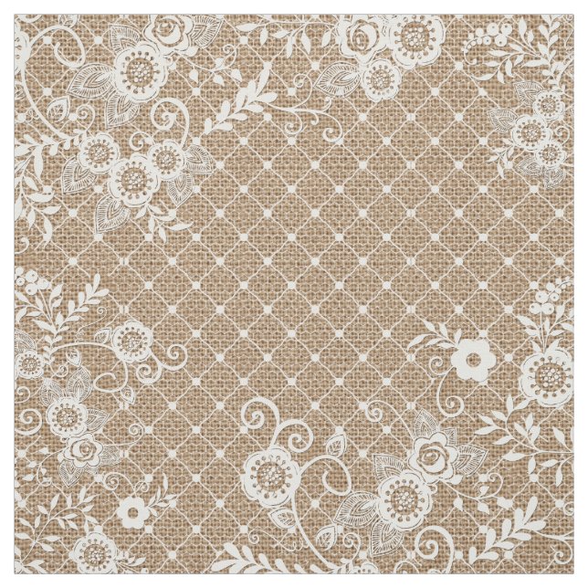 Tela Burlap y Lace Shabby Chic Fabric (Retal)