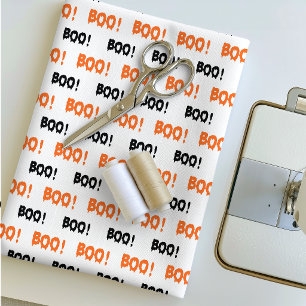 Tela ¡Buu! Tipografía de Halloween Patrón Naranja y Neg