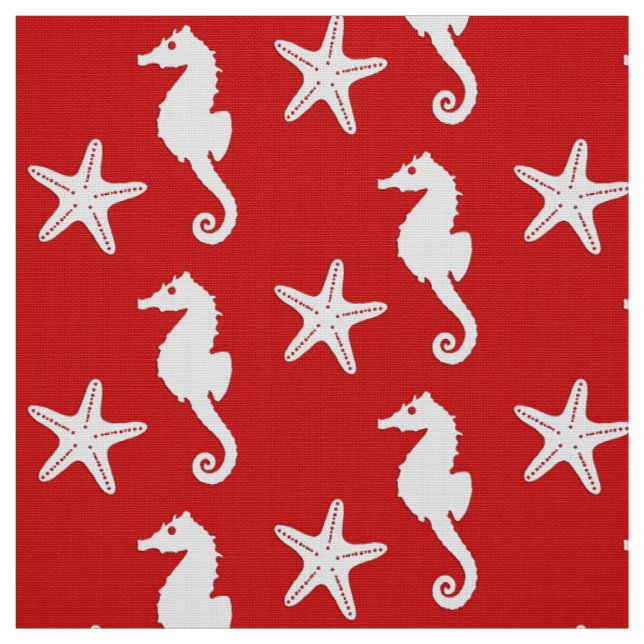 Tela Caballo de mar y pez estrella - rojo y blanco de c (Retal)