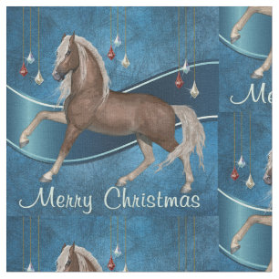 Tela Caballo en azul con Felices Navidad de los