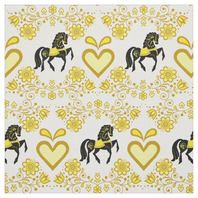 Tela Caballo folclórico frisón/oro negro 4" (Retal)