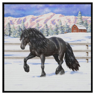 Tela Caballo Friesiano Negro Borrador En Nieve