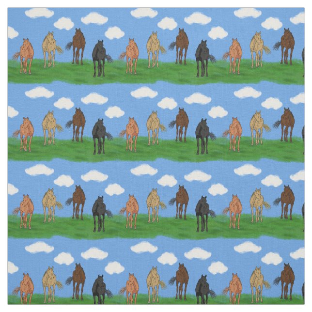 Tela Caballos con nubes de Ilustracion estampados (Retal)