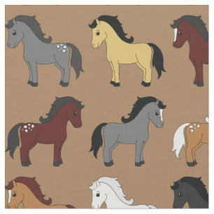 Tela Caballos de dibujos animados lindos niños marrón c