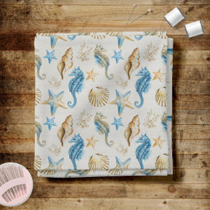 Tela Caballos de mar costeros y patrón de pez estrella