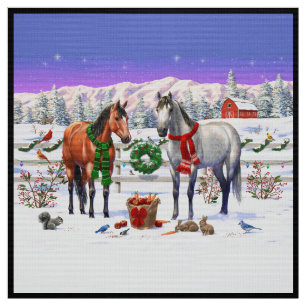 Tela Caballos navidades en nieve