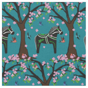 Tela Caballos/pájaros/flores folk dala negros/blancos/v