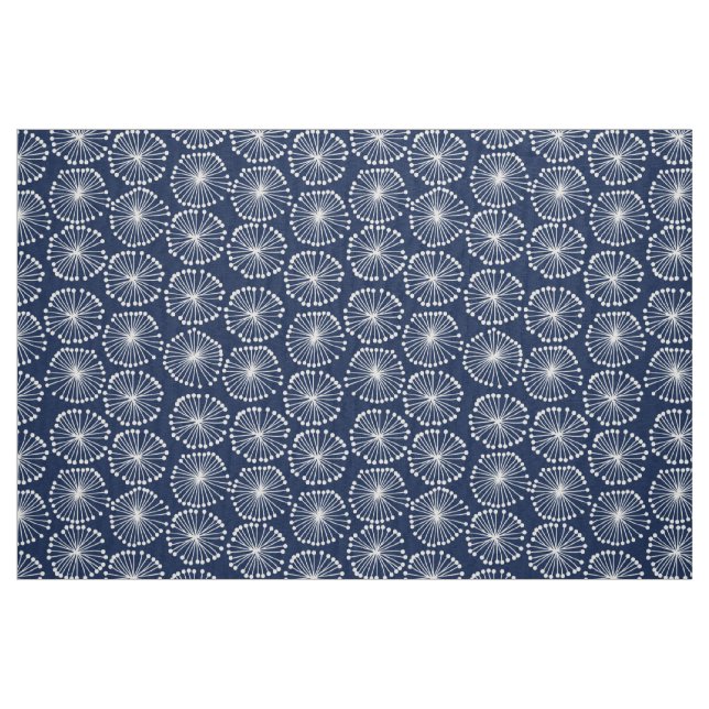 Tela Cabezas de semilla - Blanco sobre el índigo azul o ("Cuarto gordo" (fat quarter))
