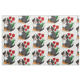 Tela Cachorro benés con tulipanes