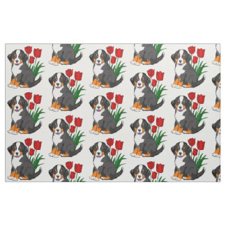 Tela Cachorro benés con tulipanes
