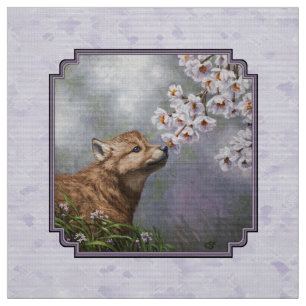 Tela Cachorro de lobos grises y flores
