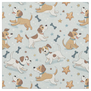 Tela Cachorro Juguetón Persiguiendo Estrellas - Patrón