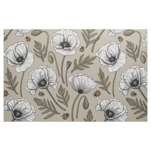 Tela Cachorros blancos y ladybugs ("Cuarto gordo" (fat quarter))