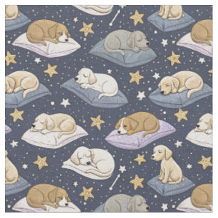 Tela Cachorros Durmiendo Noche Estrellada - Patrón de P