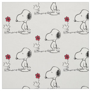 Tela Cachorros   Snoopy y Woodstock Rojo y Negro