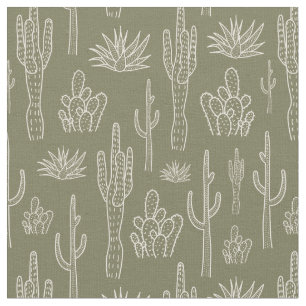 Tela Cactus Boho Occidental Sureño Neutral Verde Musgo