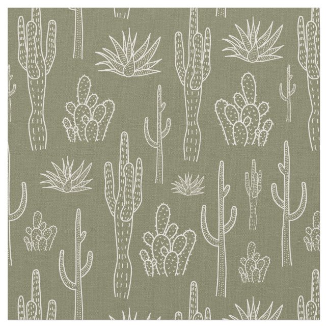 Tela Cactus Boho Occidental Sureño Neutral Verde Musgo (De cerca)