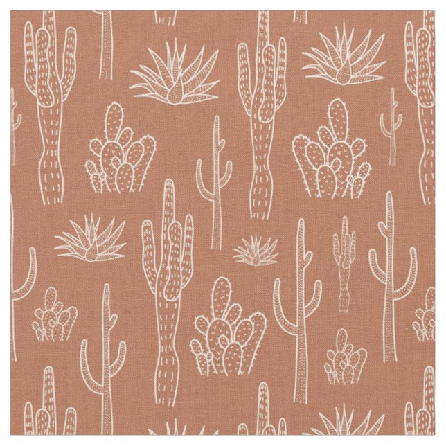 Tela Cactus Boho Occidental Sureño Neutro Calido Arcill (De cerca)