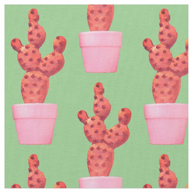 Tela Cactus Cute Moderno Arte Pop Verde Rosa (De cerca)