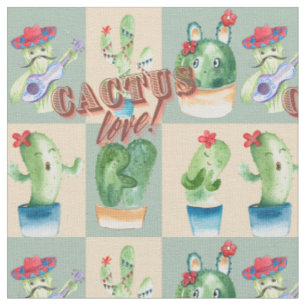 Tela cactus love - acuarela, diseño con cactus y t
