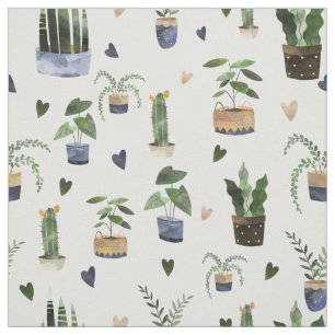 Tela Cactus Suculentas y Patrón Boho de Macetas