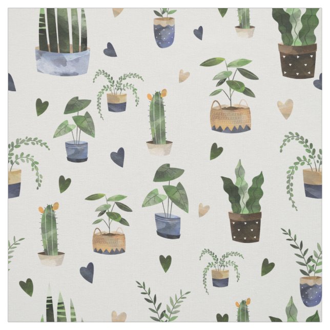 Tela Cactus Suculentas y Patrón Boho de Macetas (Retal)