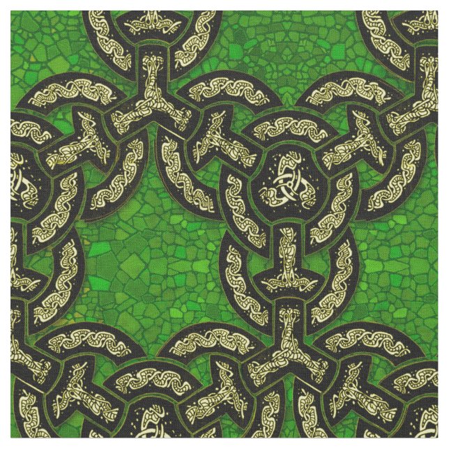 Tela Cadena de dragones celtas en verde oscuro (De cerca)