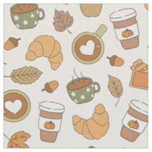 Tela Café de Otoño Especias de Calabaza Hojas de Otoño