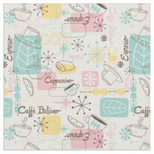 Tela Cafetería retro Italiano Print, Mid Century Moder