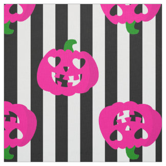 Tela calabaza de corazón rosa de Halloween rayada