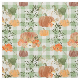 Tela Calabazas acuarelas en Green Gingham