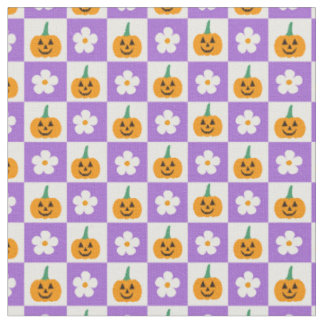 Tela Calabazas de Halloween a Cuadros y Flores Retro