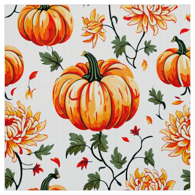 Tela Calabazas de otoño y crisantemo (Retal)