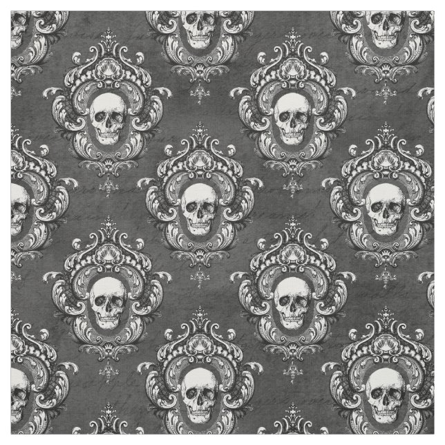 Tela Calavera blanca y gótica gris (Retal)
