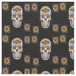 Tela Calavera de azúcar floral sobre negro