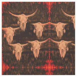 Tela Calavera de toro País Occidental Marrón Rojo Rú