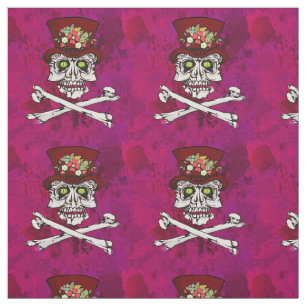 Tela Calavera gótica de ojos lagrimosos y huesos cruzad