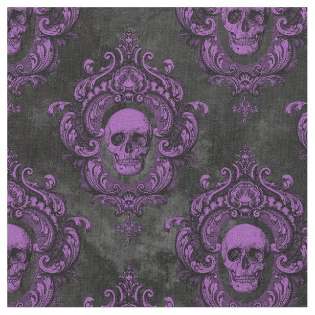 Tela Calavera morada y gris oscuro gótico (De cerca)