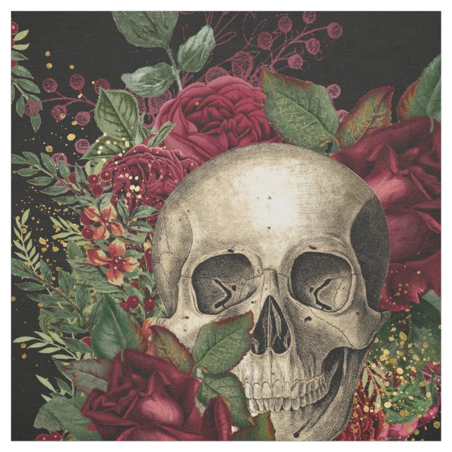 Tela Calavera y Rosas | Negro (Retal)