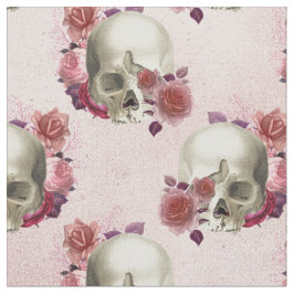 Tela Calaveras blancas y floral rosada