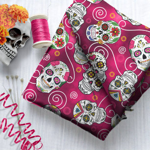 Tela Calaveras de azúcar y Swirls Subió Red ID725