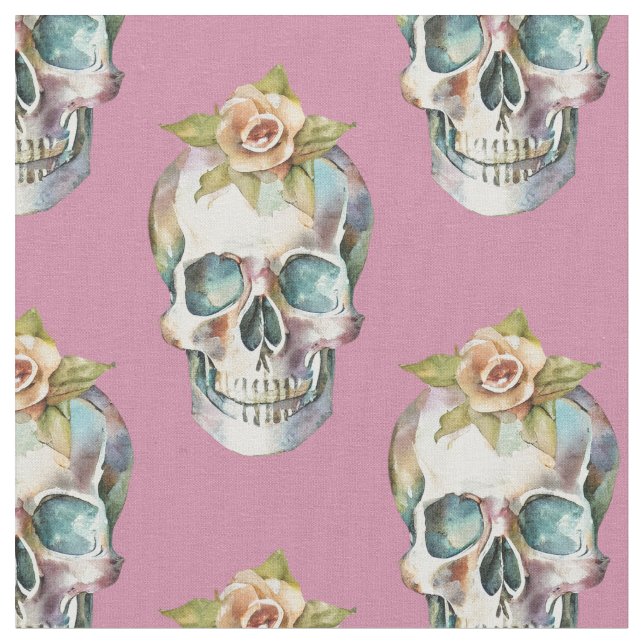 Tela Calaveras de flores - Rosa - (De cerca)