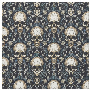 Tela Calaveras de gótico con flor azul